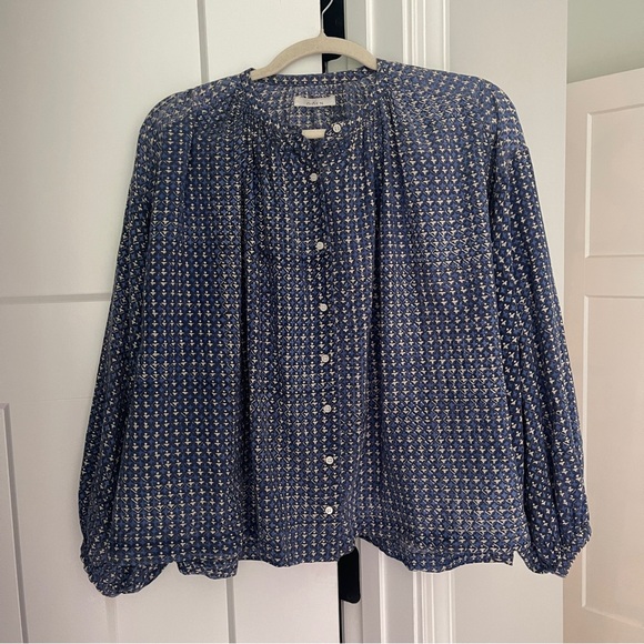 Doen | Tops | Doen Jane Blue White Long Sleeve Button Down Blouse ...